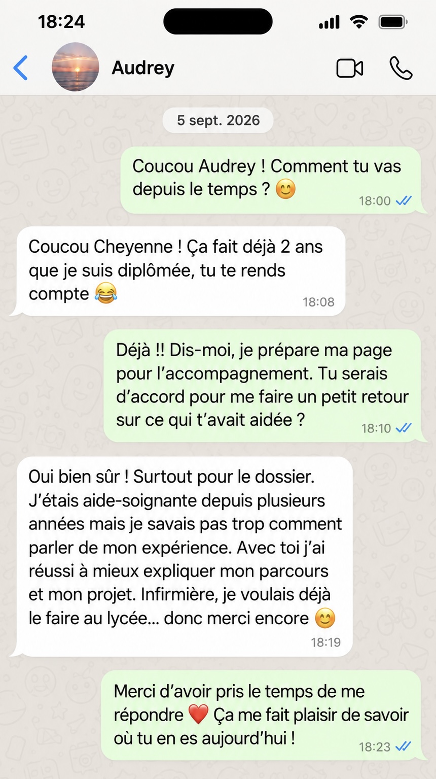 Conversation WhatsApp entre Cheyenne et Audrey