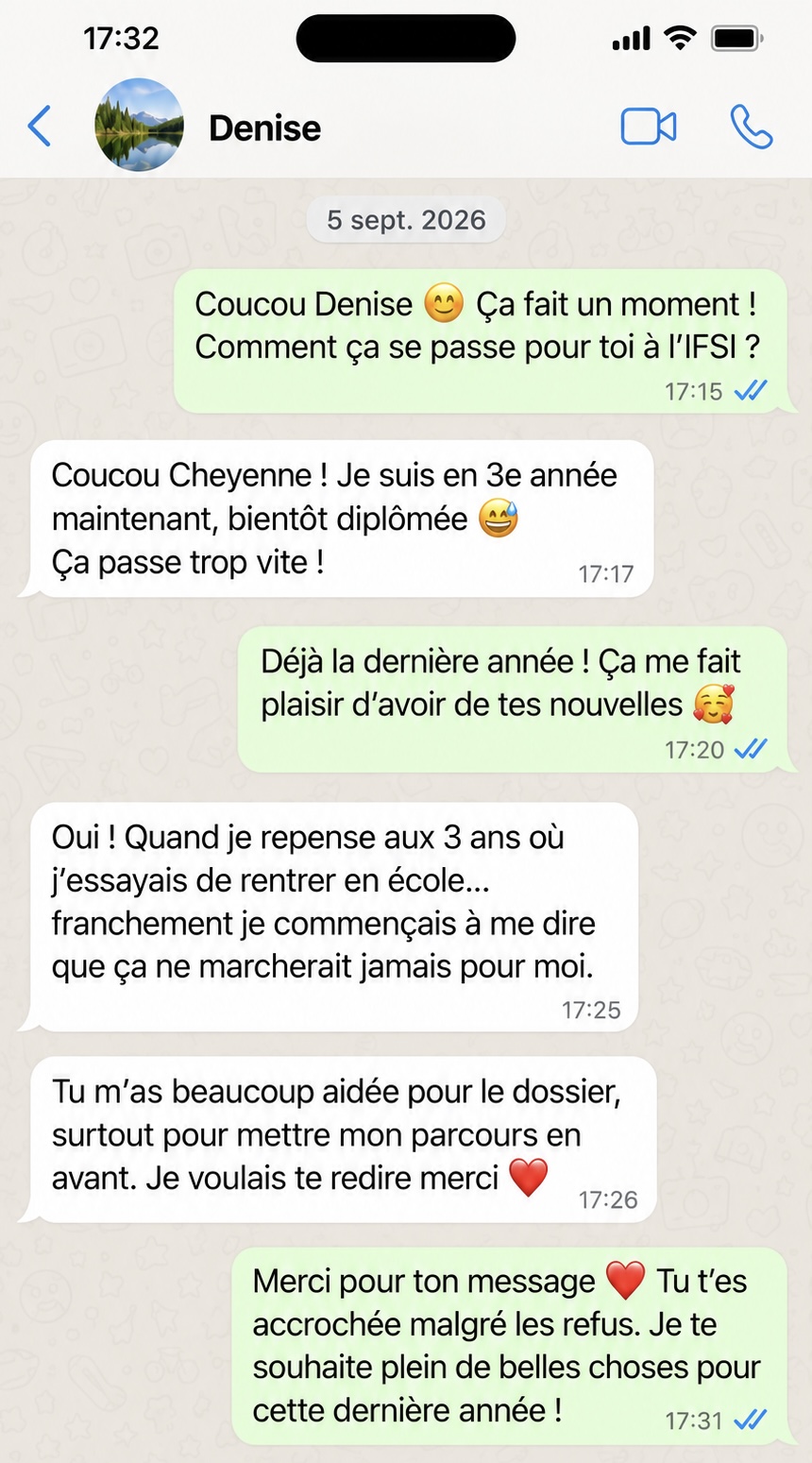 Conversation WhatsApp entre Cheyenne et Denise
